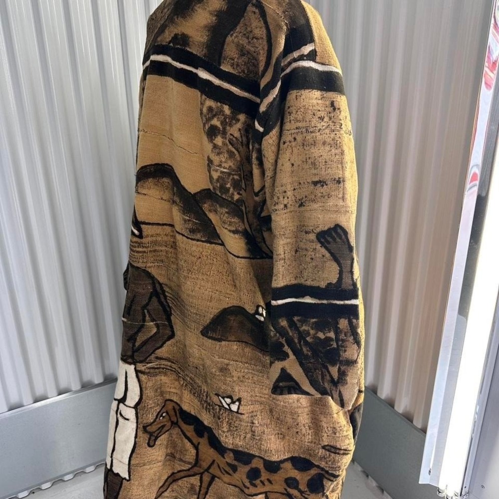 EPIC RARE Vintage Mudcloth Jacket! Fleece Lined & Oversized! Trench Coat Length - Picture 2 of 5